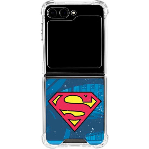 DC Comics Superman Logo Background Pattern Galaxy Z Flip6 Clear Case